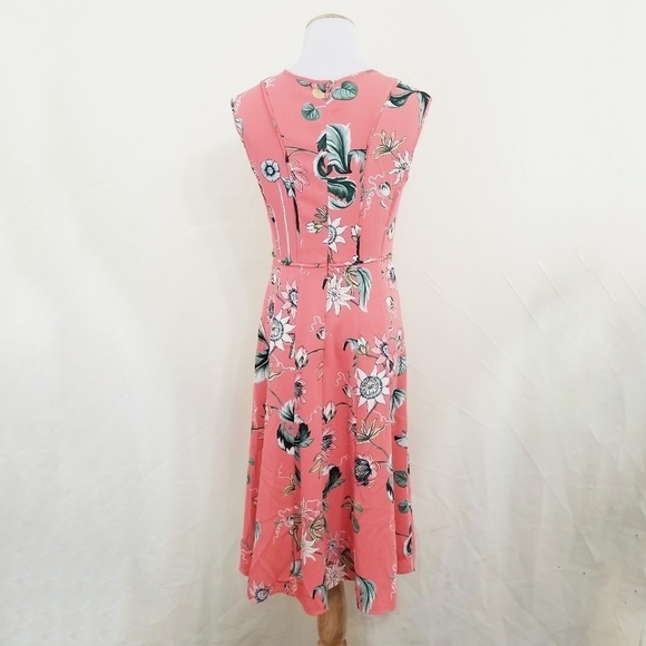 Ann Taylor Coral Oasis dress floral sleeveless flared women's size 0 - Picture 4 of 7